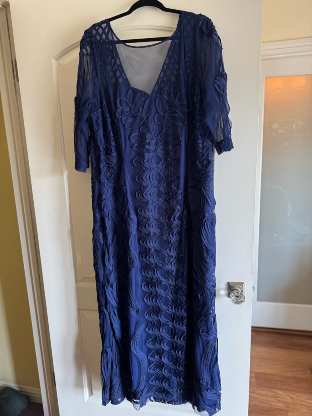 JS Collections Navy Blue Embroidered Maxi Dress